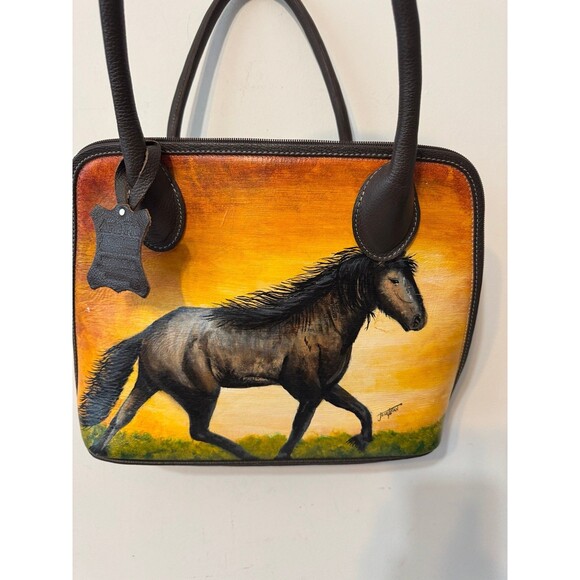 ARTE PIEL ARTISAN HORSE HANDPAINTED LEATHER HANDBAG NWOT